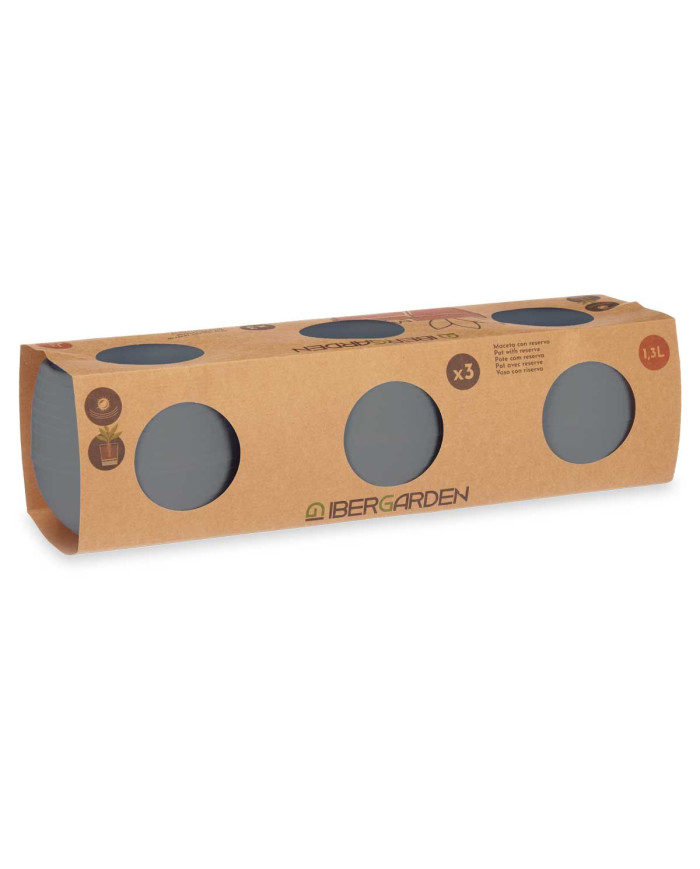 SET 3 MACETAS RESERVA AGUA 9,5 CM ANTRACITA
