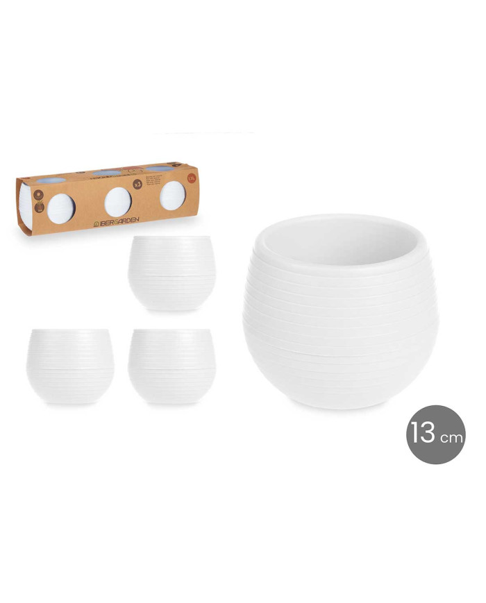 SET 3 MACETAS RESERVA AGUA 13 CM BLANCA