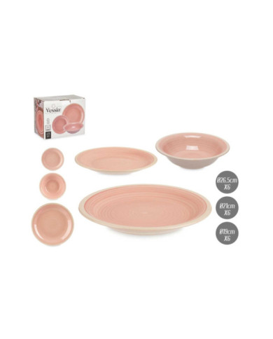 SET 18 PZS VAJILLA GRES ROSA BORDE