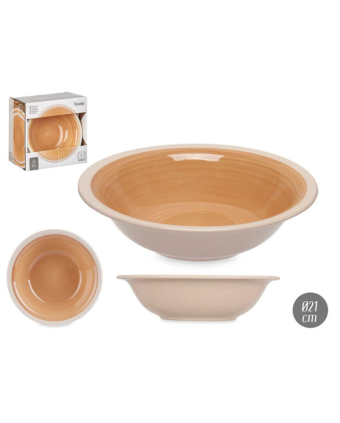 PLATO HONDO GRES BEIGE BORDE 21CM