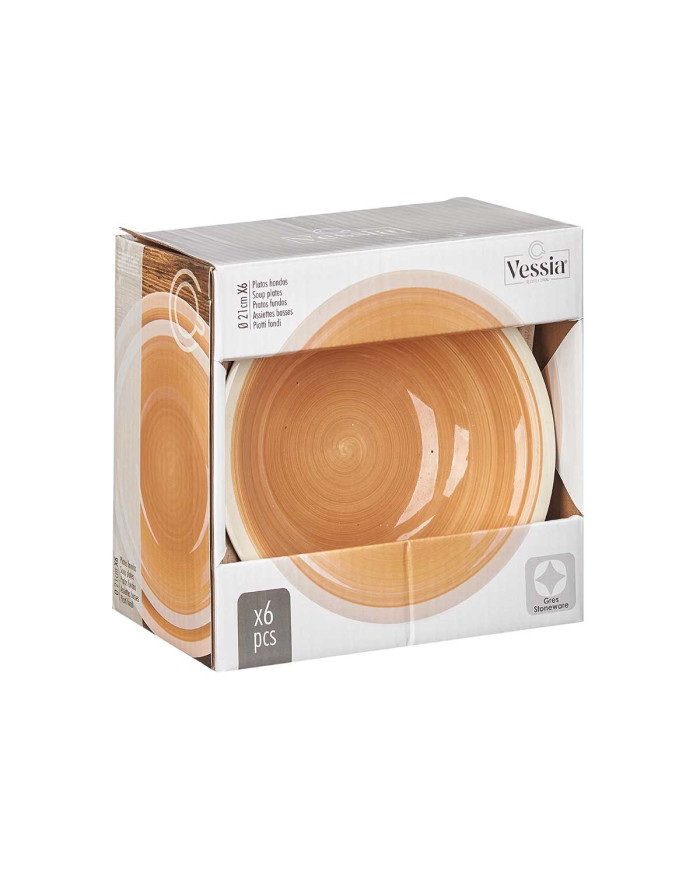 PLATO HONDO GRES BEIGE BORDE 21CM