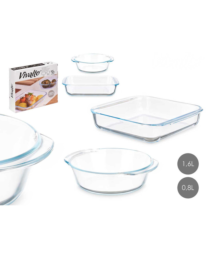 SET 2 BANDEJAS BOROSILICATO 800 1800ML