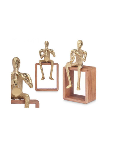 FIGURA METAL SAXOFON ORO CON SOPORTE MADERA