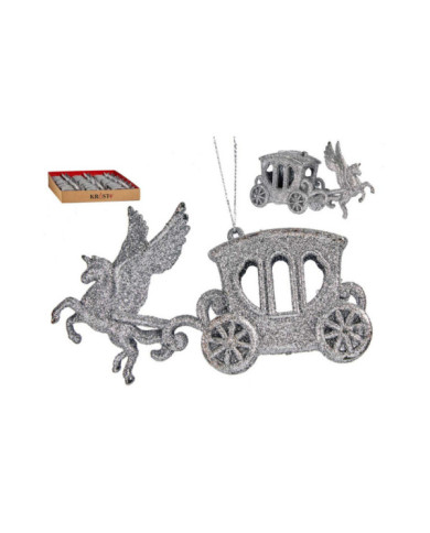 ADORNO ARBOL NAVIDAD CARROZA UNICORNIO PLATEADO