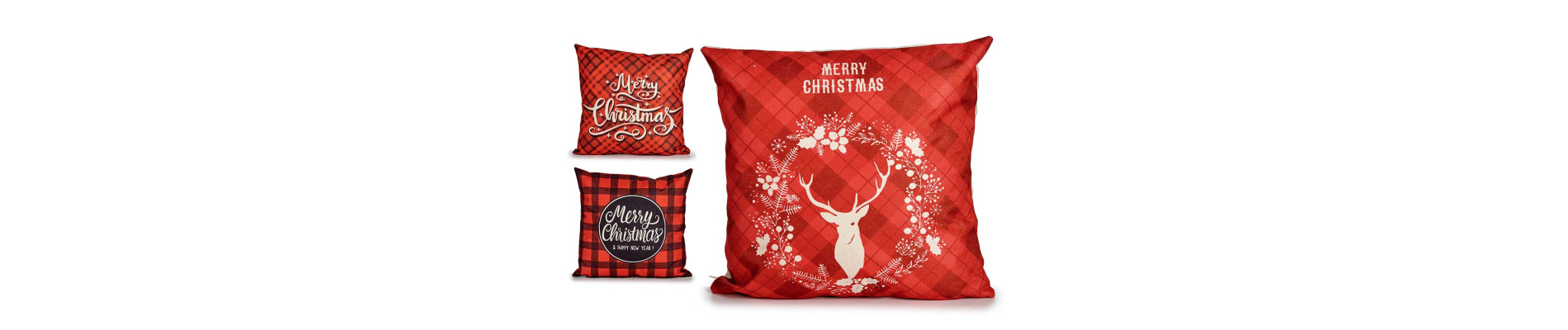 FUNDA COJIN NAVIDEÑO BLANCO CON CUADROS 45CM SURT3