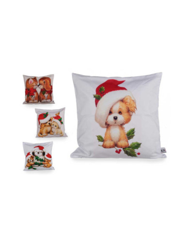 FUNDA COJIN NAVIDEÑO CREMA ANIMALES 45CM SURT4
