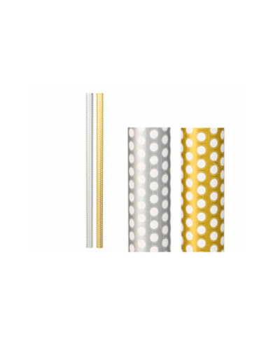ROLLO PAPEL REGALO 70X200 LUNARES ORO PLATA
