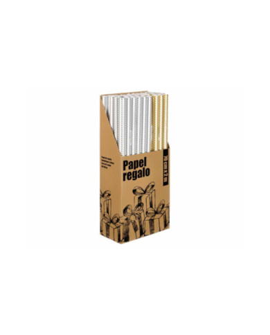 ROLLO PAPEL REGALO 70X200 LUNARES ORO PLATA