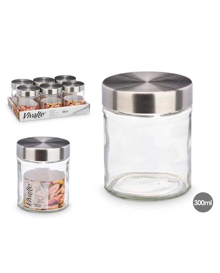 TARRO CRISTAL REDONDO TAPA ACERO 300ML