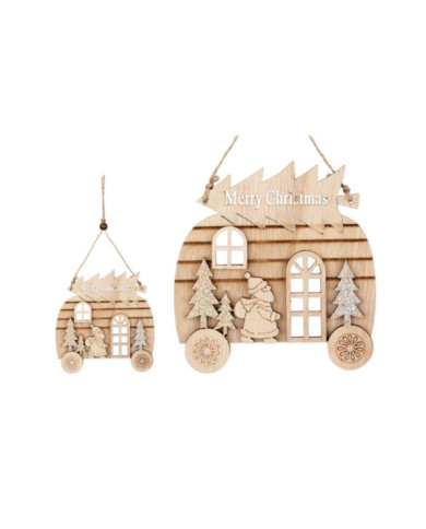 FIGURA DECORATIVA MADERA COCHE ESCENA NAVIDEÑA