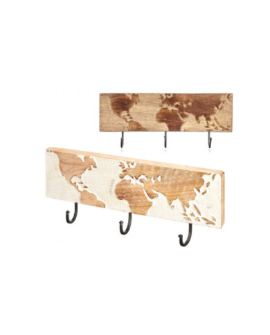 PERCHA 3 POMOS MADERA MAPA MUNDI