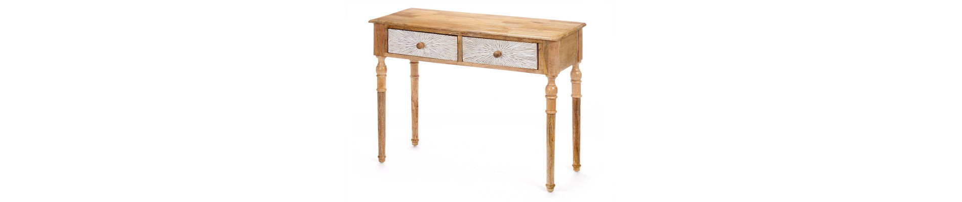 MESA RECIBIDOR 2 CAJONES LINEAS NATURAL BLANCO